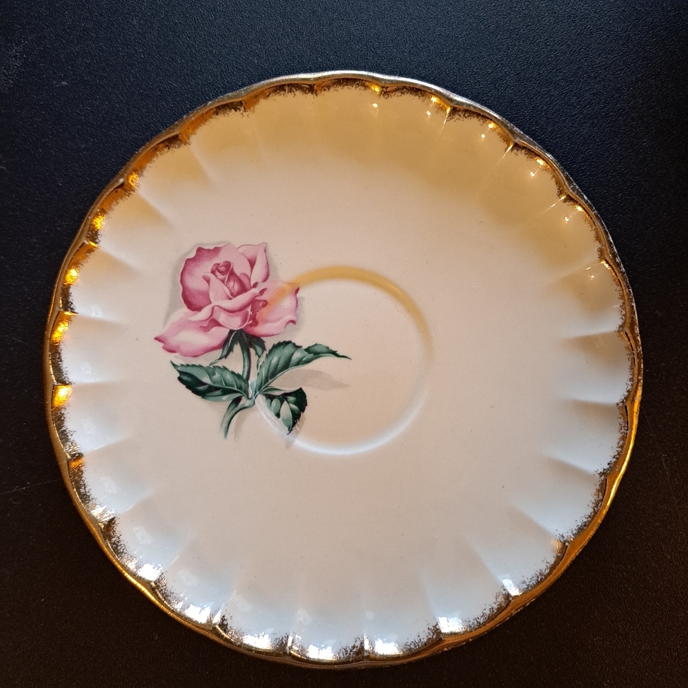 Vintage Unmarked Fine China Saucer Pink Rose Design